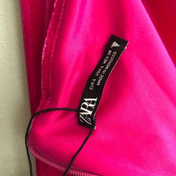 Zara Hot Pink Strapless Midi Velvet Dress Size L NWT- $80 - Picture 5 of 8